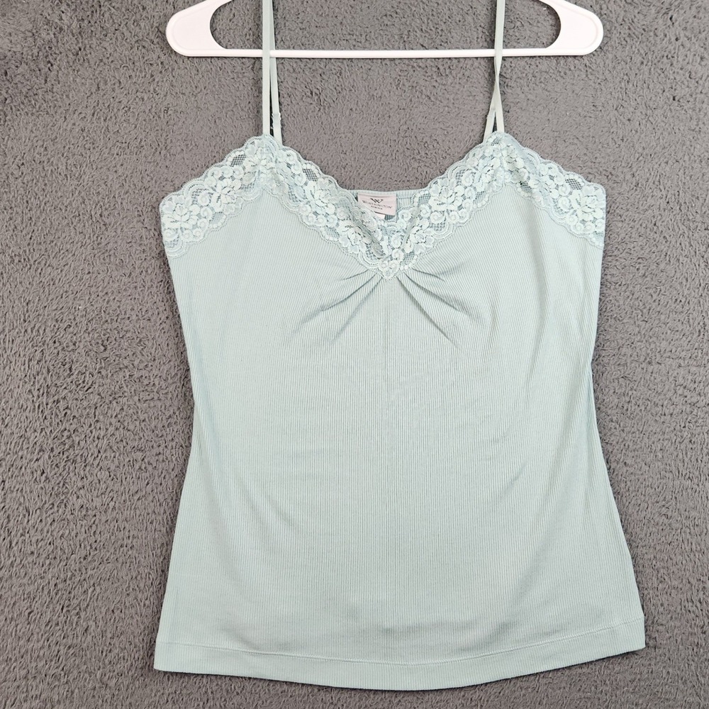 Y2K Lace Trim Ribbed Cami Tank Womens Large Whimsigoth Fairy Coquette Sweatheart
